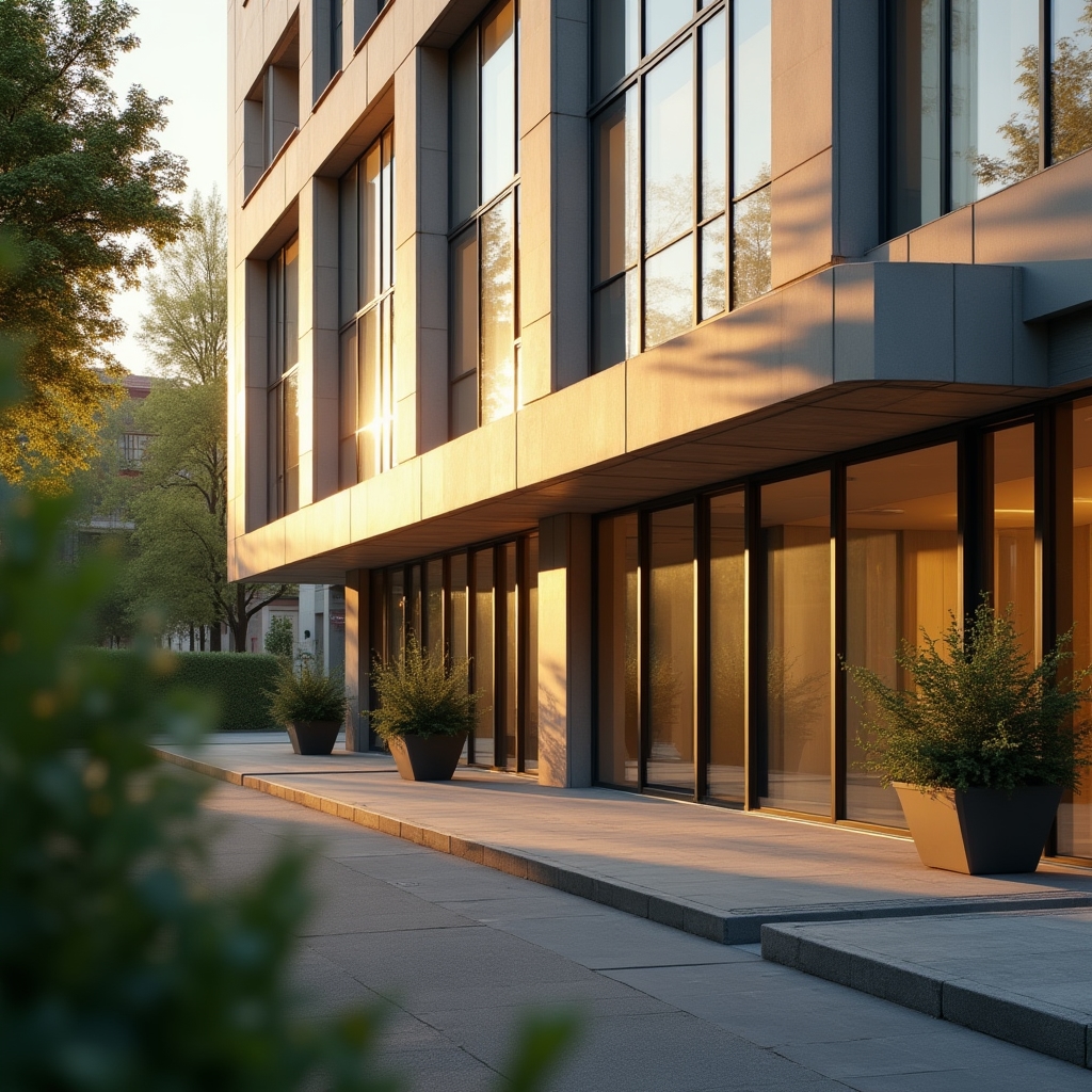 Fachada exterior de un edificio de oficinas en Madrid con líneas arquitectónicas limpias